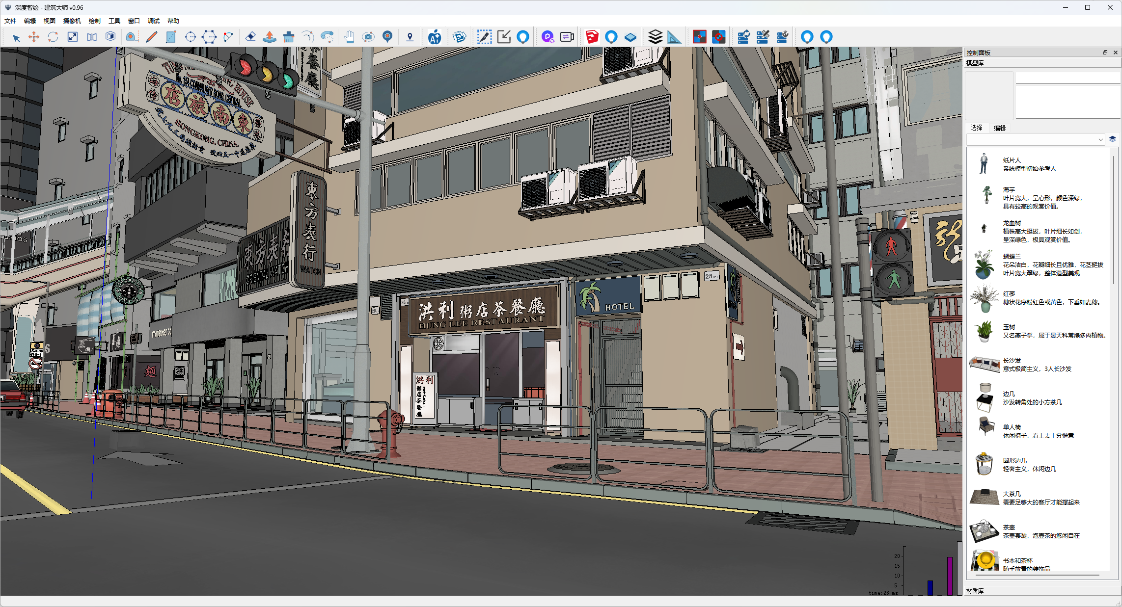 DeepDraw 展示街道建筑立面、店铺与材质细节